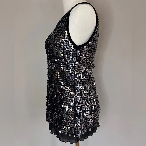 NWT PAPILLON BLANC Sequin Mesh Overlay Tank Top Y2K Whimsigoth Holiday Glam Sz S - Picture 7 of 10